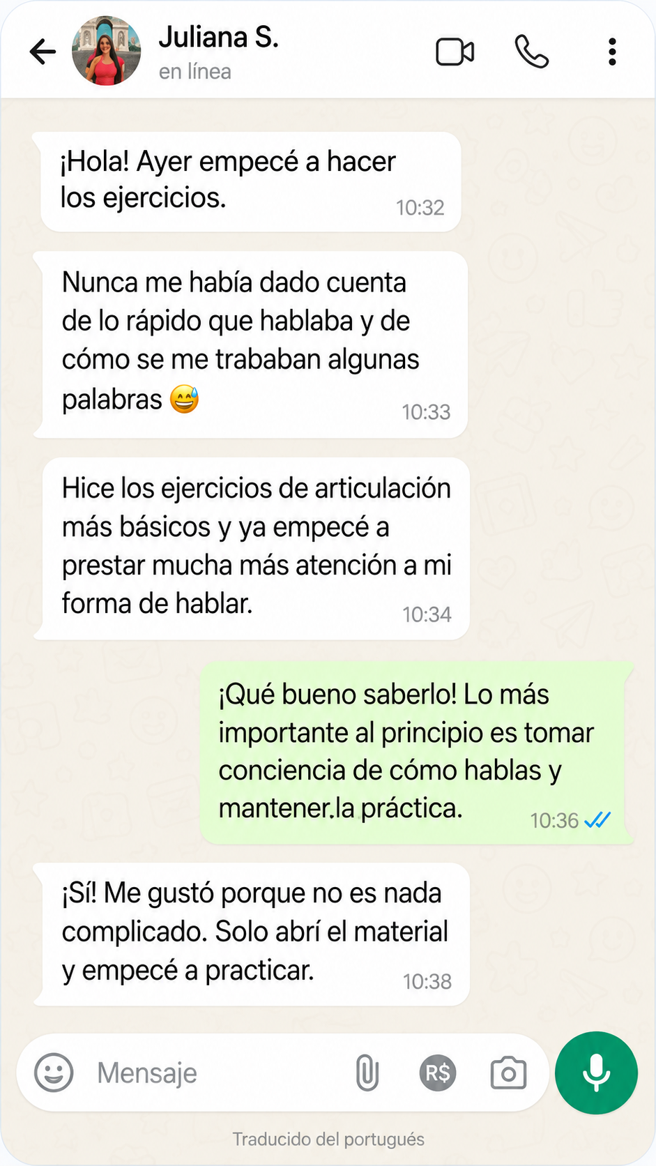 Conversación con Juliana S. sobre su práctica de dicción
