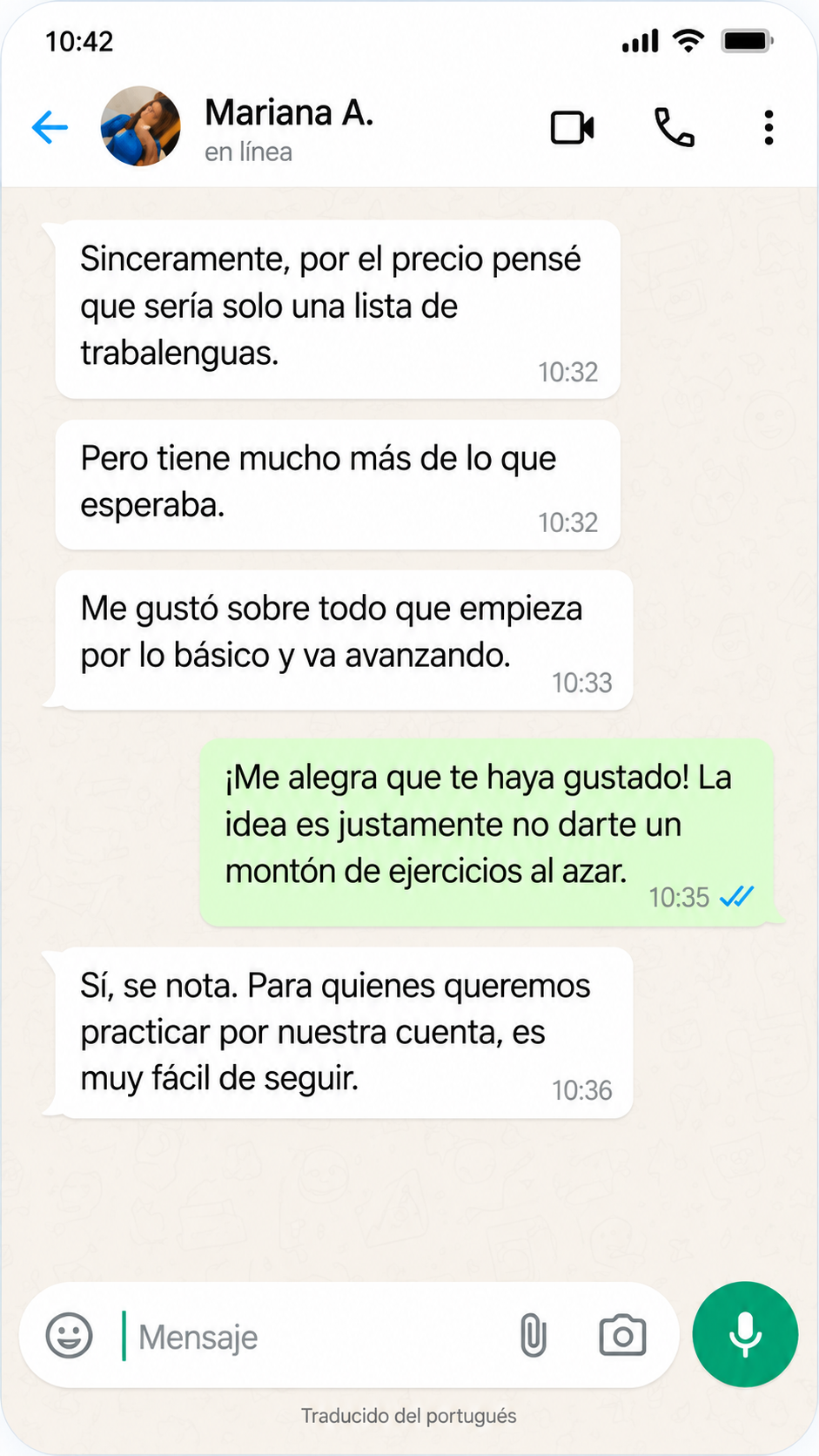 Conversación con Mariana A. sobre la secuencia de ejercicios