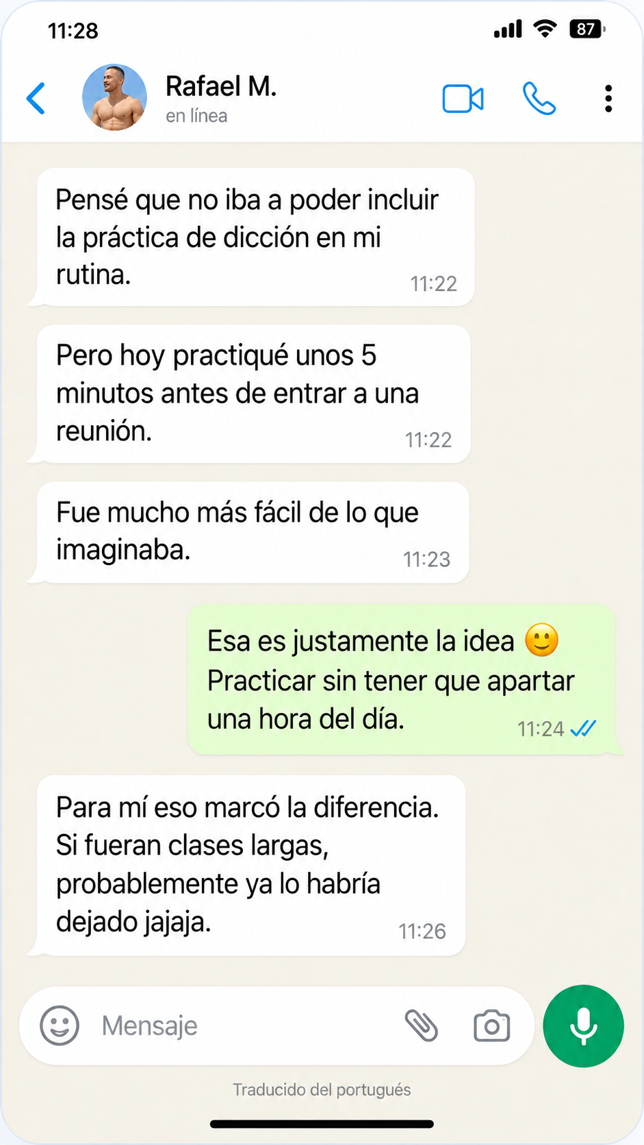 Conversación con Rafael M. sobre su práctica antes de una reunión
